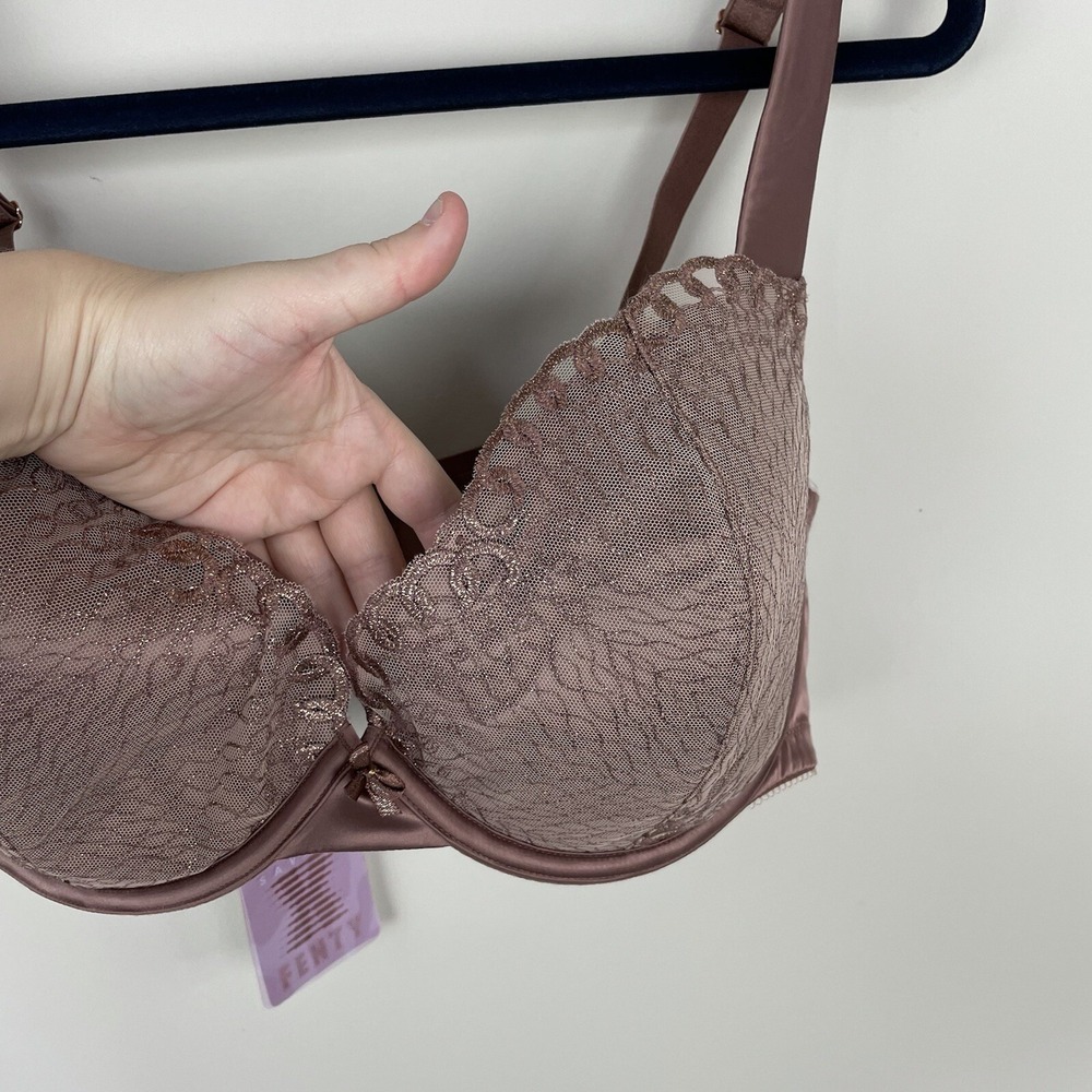 Savage X Fenty Brown Sparkle Lace Trim Lightly Lined Adjustable Bra Size 42DD - Picture 3 of 7